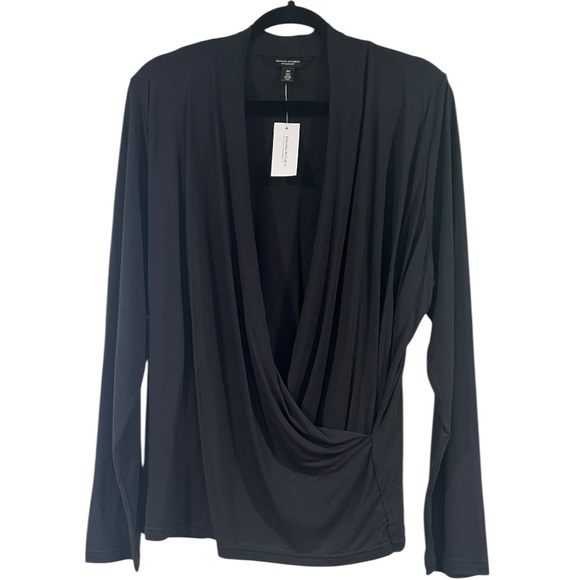 Banana Republic Threadsoft Black Long Sleeve Wrap Top Womens XXL New With Tags - Picture 2 of 8